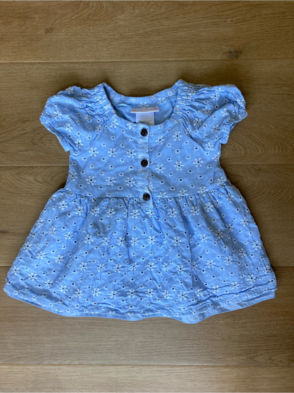 Vintage Bonnie Jean Light Blue Eyelet Button-Front Dress